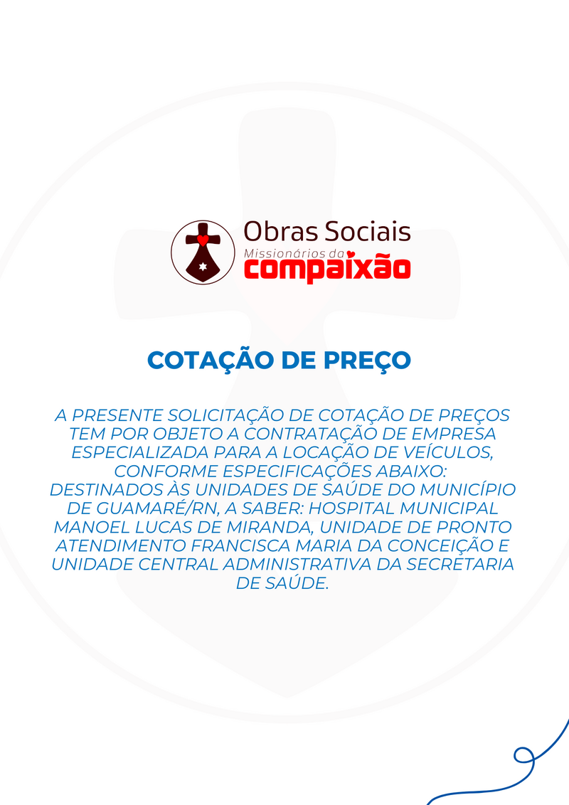 AVISO DE COTAÇÃO PRÉVIA DE PREÇOS - LOCAÇÃO DE VEÍCULOS