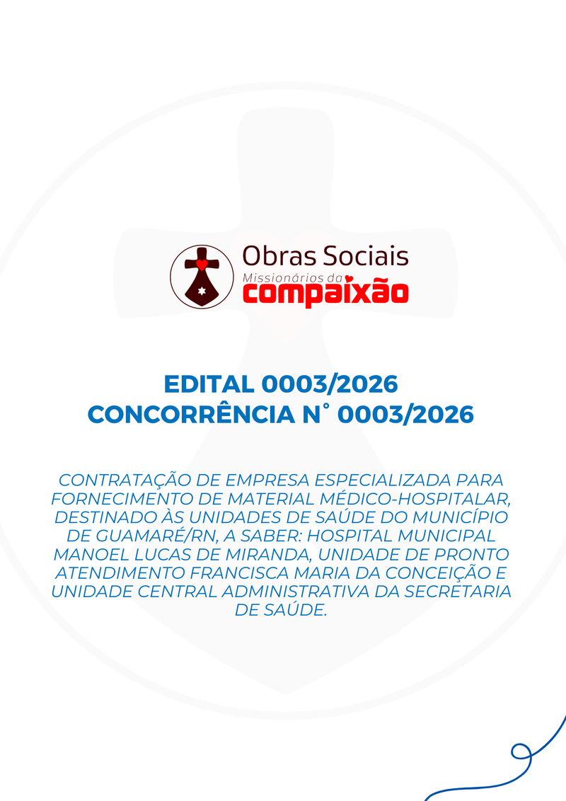EDITAL 0003/2026 - FORNECIMENTO DE MATERIAL MÉDICO-HOSPITALAR